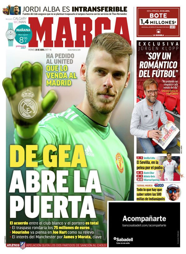 Manchester United : David de Gea au Real Madrid pour 75 millions d'euros