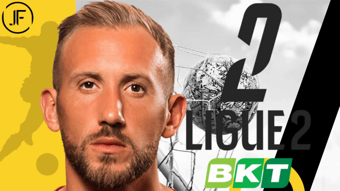 Flavien Tait (ex Stade Rennais et Angers SCO) à la relance en Ligue 2