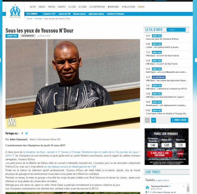 Quand le service de com de l’OM confond Youssou N’Dour avec le beau père de William Vainqueur