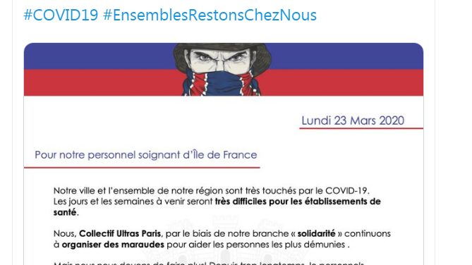 PSG : Le CUP se mobilise pour le personnel des hôpitaux de Paris.